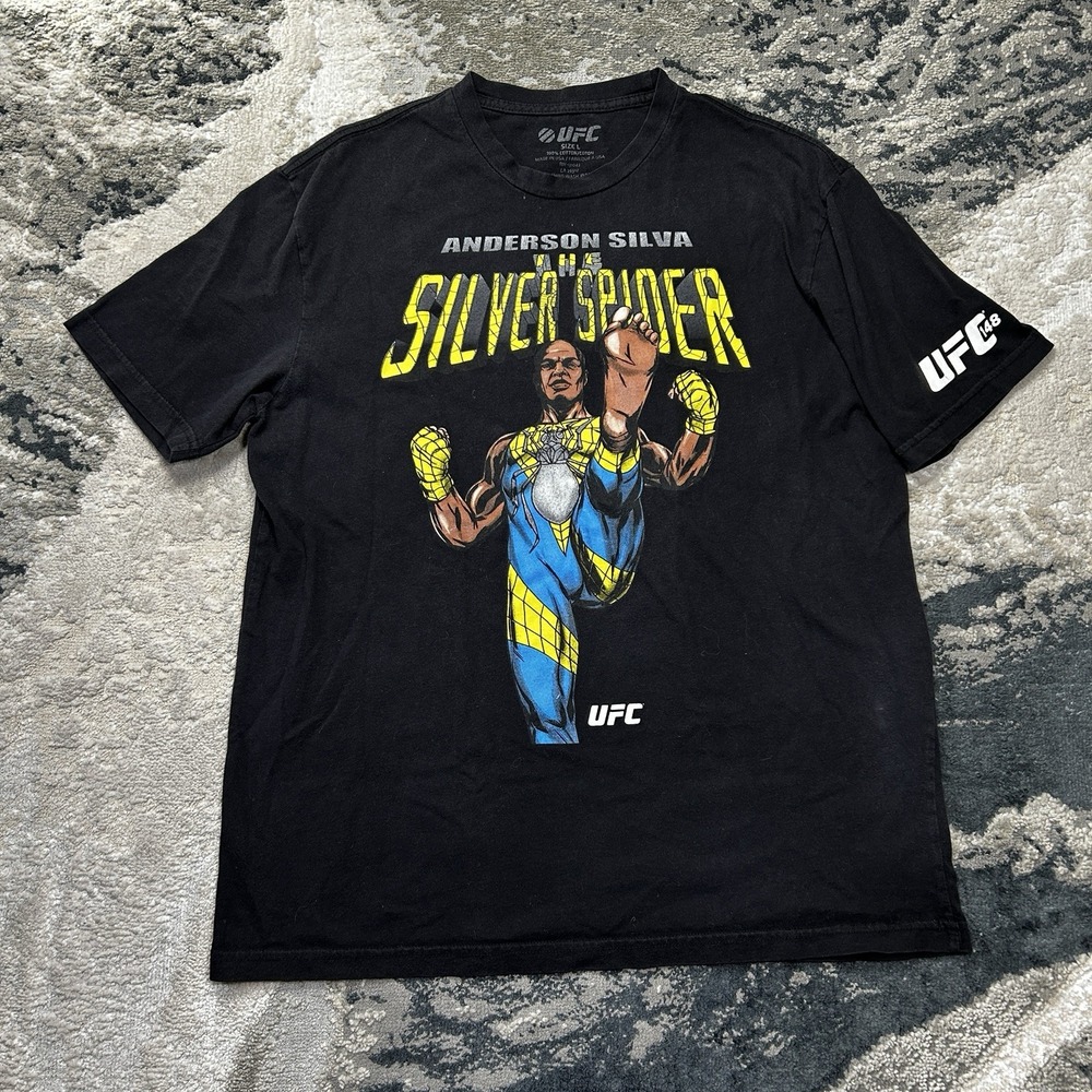 UFC 148 Rare vintage Anderson Silva "The‎ Silver Spider" Signed Shirt Sz Large
